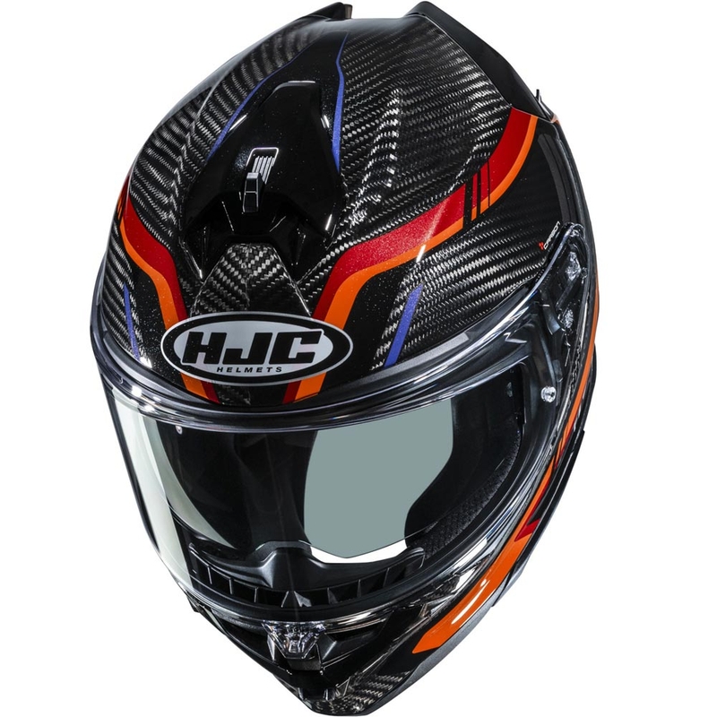 Slēgta motocikla ķivere HJC F72 Carbon Kairo MC8 melna-oranža-sarkana-violeta
