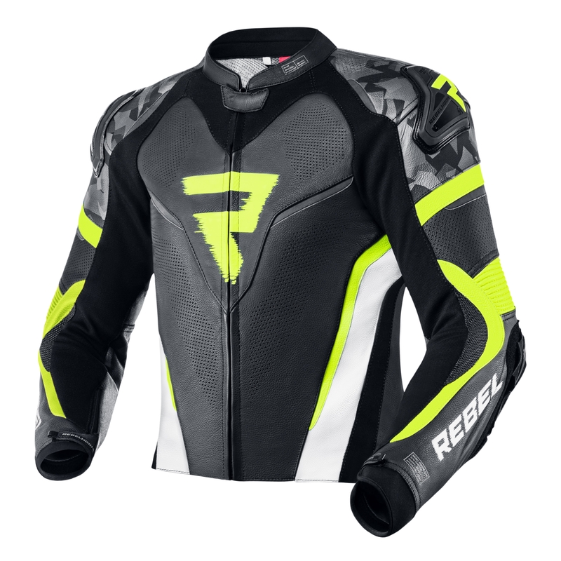 Bunda na motorku Rebelhorn Rebel černo-bílo-fluo žlutá výprodej