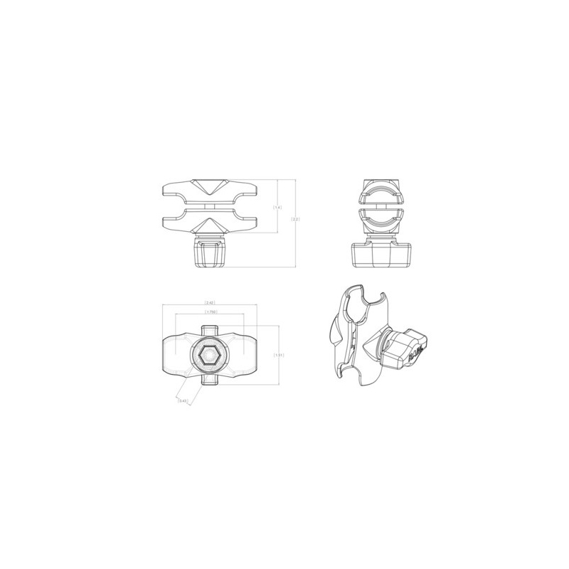 RAM stiprinājumi 1" lodveida tapām - 60 mm